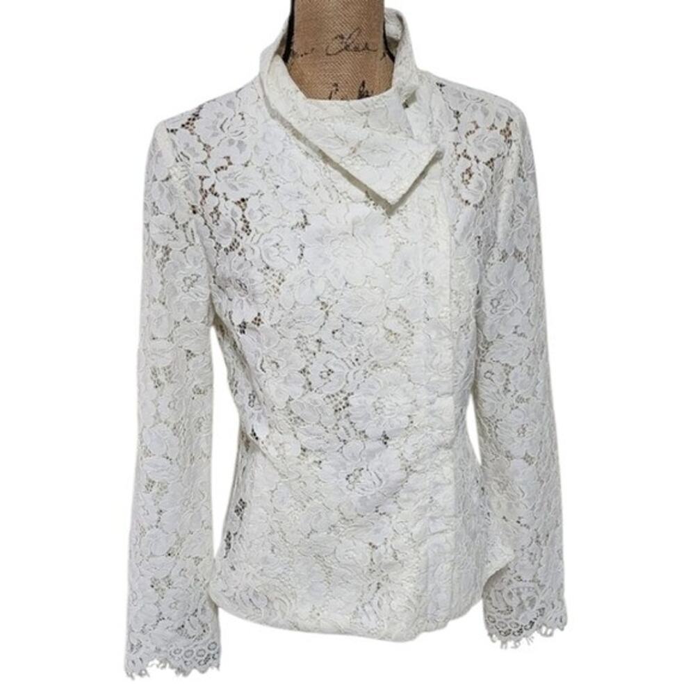 Luba by Hannah Payne Academia white lace structured jacket pleated back size 6